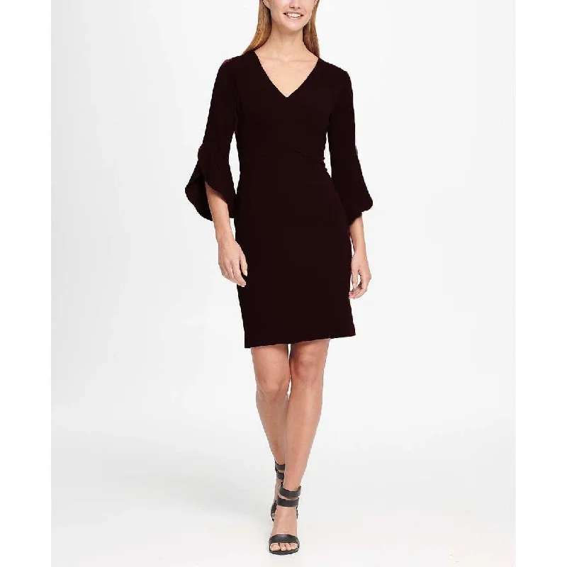 Women's Casual Dolman Sleeve Dresses-DKNY Women's 3/4 Tulip Sleep V-Neck Sheath Dress Black Size 8