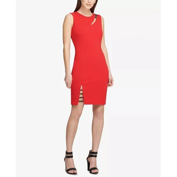 Women's Casual Night Out Floral Dresses-DKNY Women's Cutout Sheath Dress Red Size 4