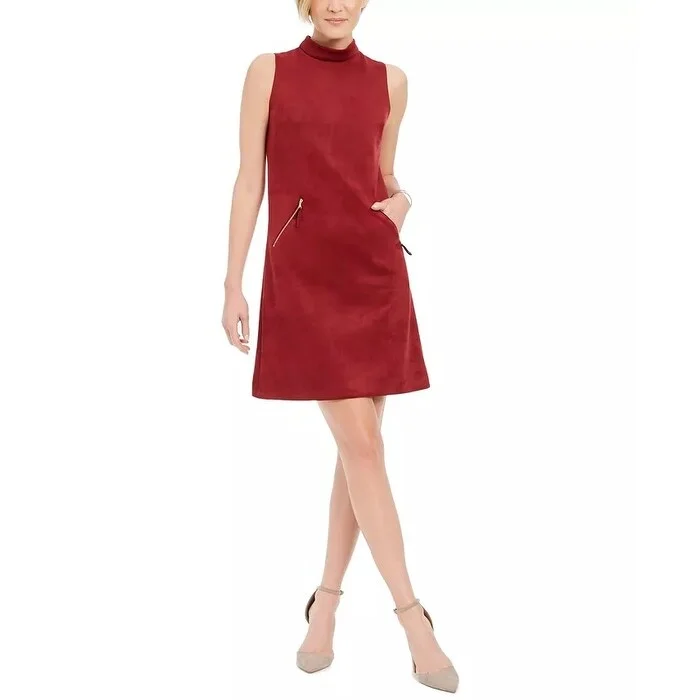 Women's Casual Work Dresses-Donna Ricco Women's Faux Suede Shift Dress Red Size 8 AV/MD/RG