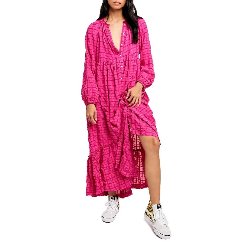 Women's Casual Party Solid Color Dresses-Free People Women's Edie Plaid Shirtdress Pink Size X-Small