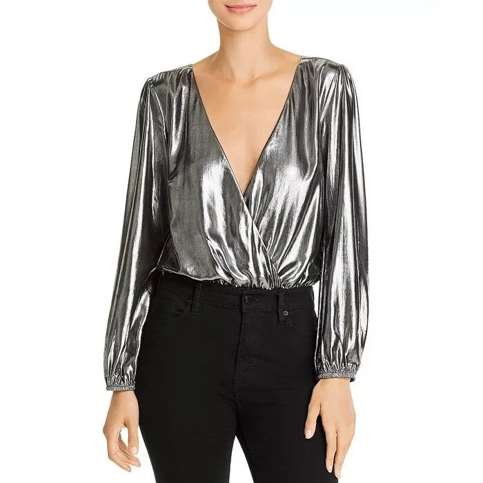 Women's Casual Date Solid Color Dresses-French Connection Women's Metallic Bodysuit Silver Size 8