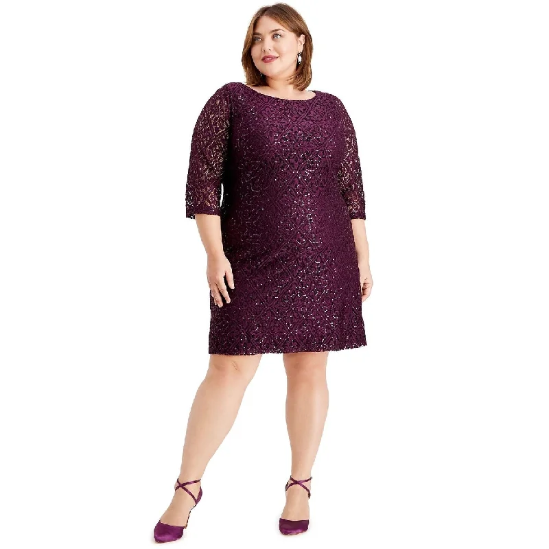 Women's Casual Dressy Dresses-Jessica Howard Women's Disco Dot Lace Dress Dark Purple Size 18W