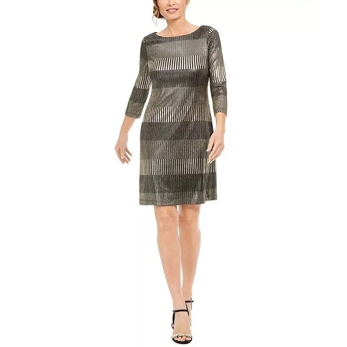 Women's Casual Family Gathering Dresses-Jessica Howard Women's Petite Metallic-Stripe Dress Gray Size 10 P