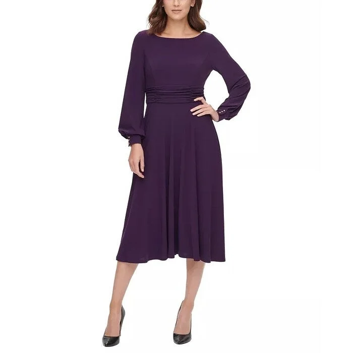 Women's Casual Empire Waist Dresses-Jessica Howard Women's Ruched Waist Balloon Sleeve Dress Purple Size 6