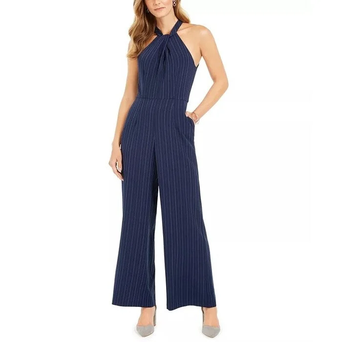 Women's Casual Light Dresses-Julia Jordan Women's Pinstriped Jumpsuit Blue Size 8