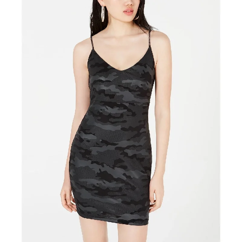 Women's Casual Brunch Dresses-Jump Juniors' Printed Chain-Strap Bodycon Dress Black Size Extra Small