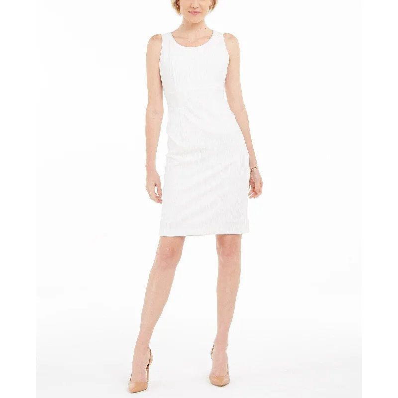 Women's Casual Date Solid Color Dresses-Kasper Women's Ribbed Metallic Sheath Dress White Size 10