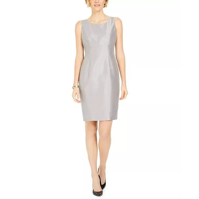 Women's Casual Shift Dresses-Kasper Women's Shiny Sheath Dress Silver Size 16