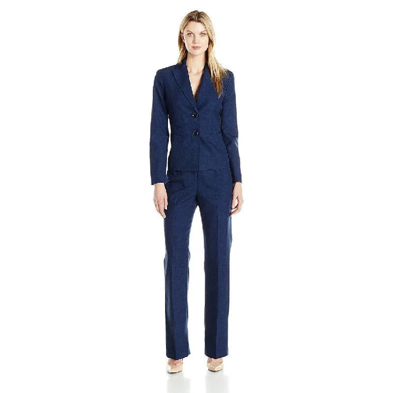 Women's Casual Weekend Print Dresses-Le Suit Women's 2-Button Navy Jacket & Pant Suit Blue Size 10