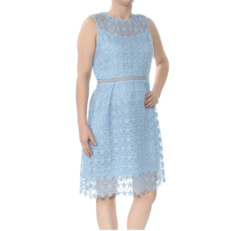 Women's Casual Midi Solid Color Dresses-Maison Jules Women's Star-Pattern Lace Fit Flare Light French Blue Size 10