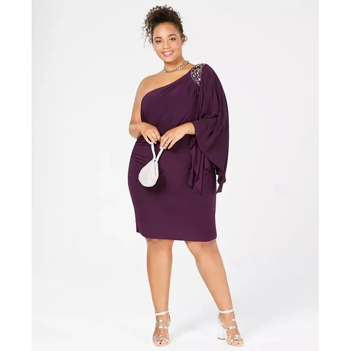 Women's Casual Drop Waist Dresses-Morgan & Company Women's One Shouldered Dress Purple Size 18W