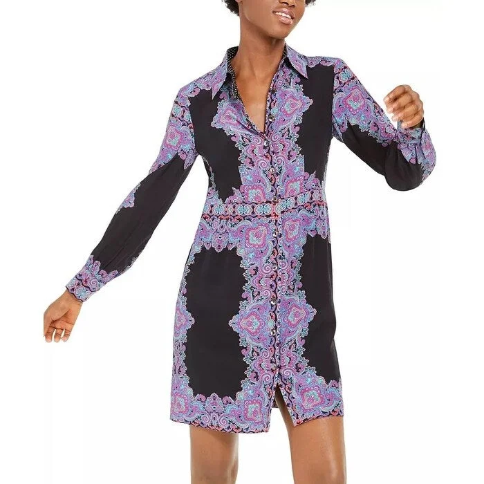 Women's Casual Day Dresses-Nanette Lepore Women's Paisley-Print Shirtdress Black Size 8