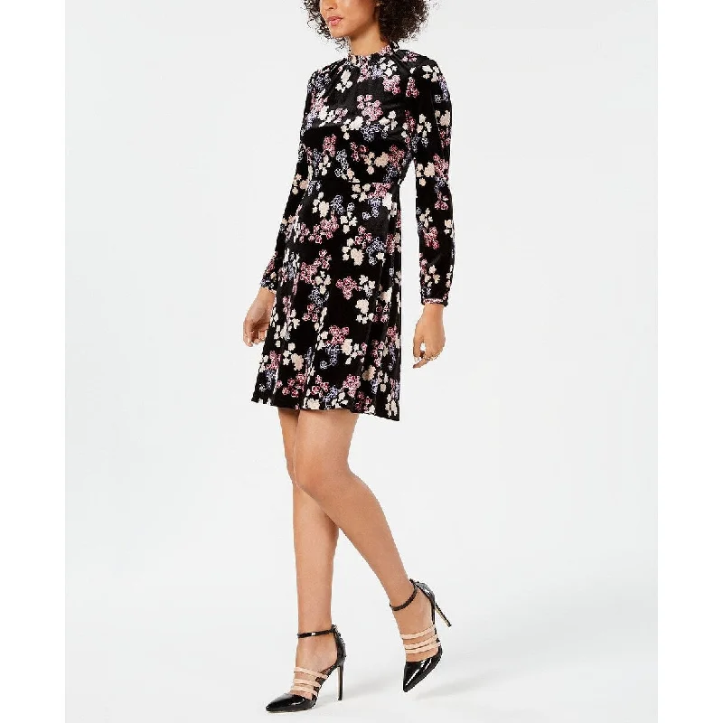 Women's Casual Fashion Dresses-Nine West Women's Floral-Print Mock-Neck Dress Black Size 10"