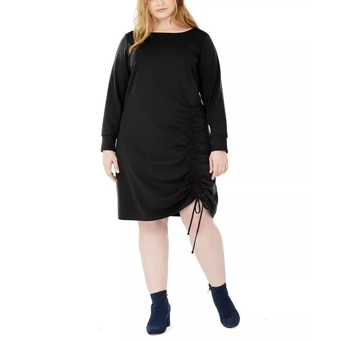 Women's Casual Balloon Sleeve Dresses-NY Collection Women's Plus Ruched Hem Dress Black Size 3X