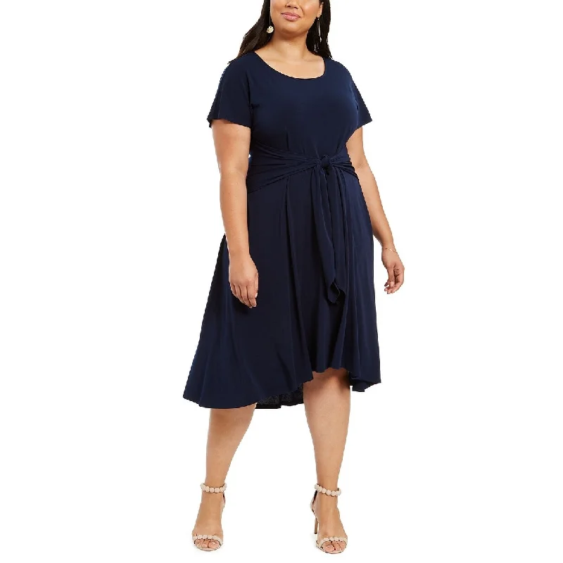 Women's Casual T-Shirt Dresses-Robbie Bee Women's Plus Size High-Low Dress Navy Size 1X