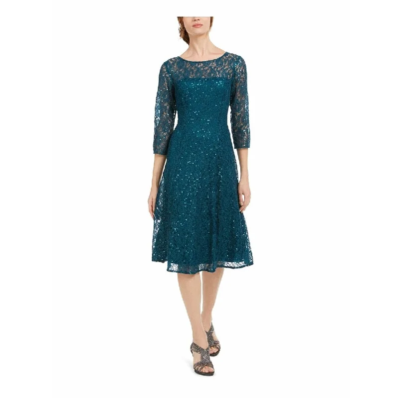 Women's Casual Vintage Dresses-SL Fashions Women's Sequin Lace Dress Green Size 10