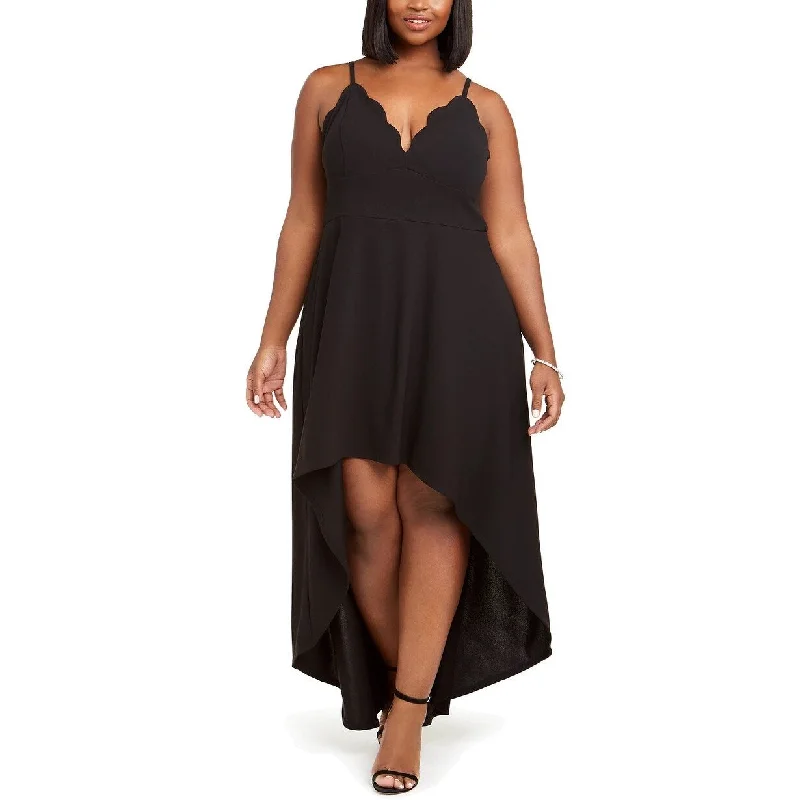 Women's Casual Tank Solid Color Dresses-Speechless Women's Trendy Scalloped High-Low Dress Black Size 2X