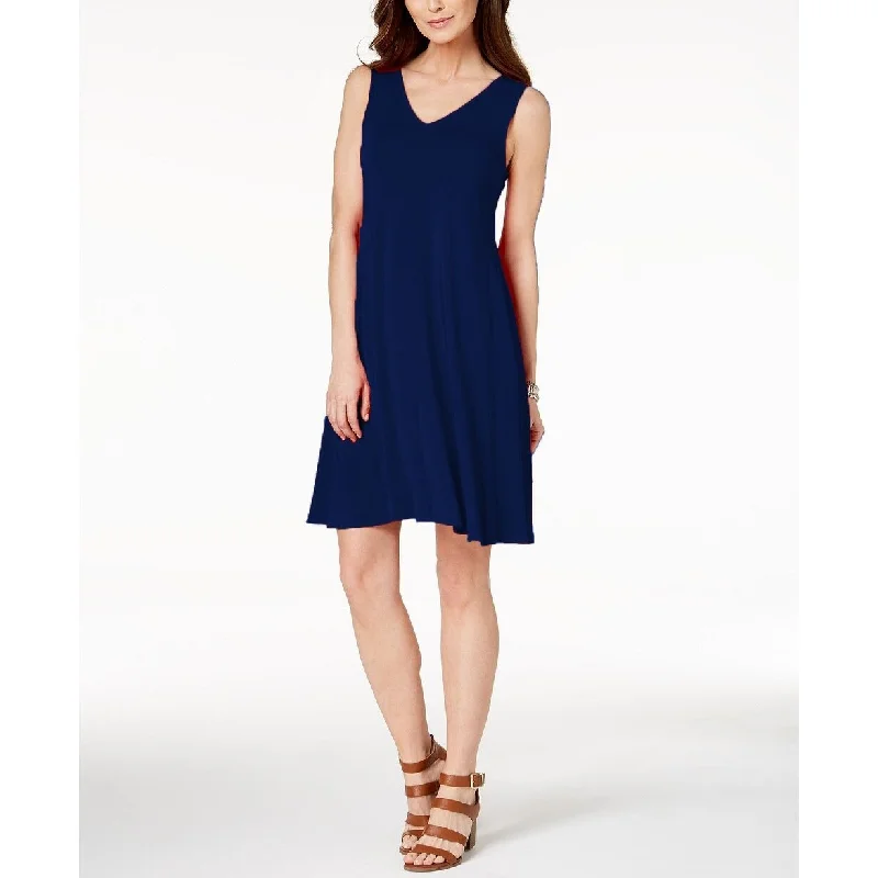 Women's Casual Concert Solid Color Dresses-Style & Co Women's Cross-Back Dress Navy Size Large