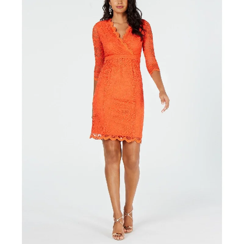 Women's Casual Friends Gathering Dresses-Thalia Sodi Women's Lace Sheath Dress Orange Size Extra Large