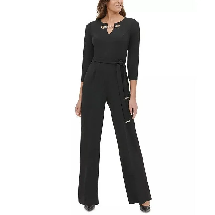 Women's Casual Chic Dresses-Tommy Hilfiger Women's Grommet-Neck Jumpsuit Black Size 4