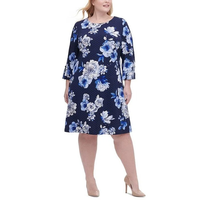 Women's Casual Shirt Print Dresses-Tommy Hilfiger Women's Plus Size Floral-Print Dress Blue Size 14W