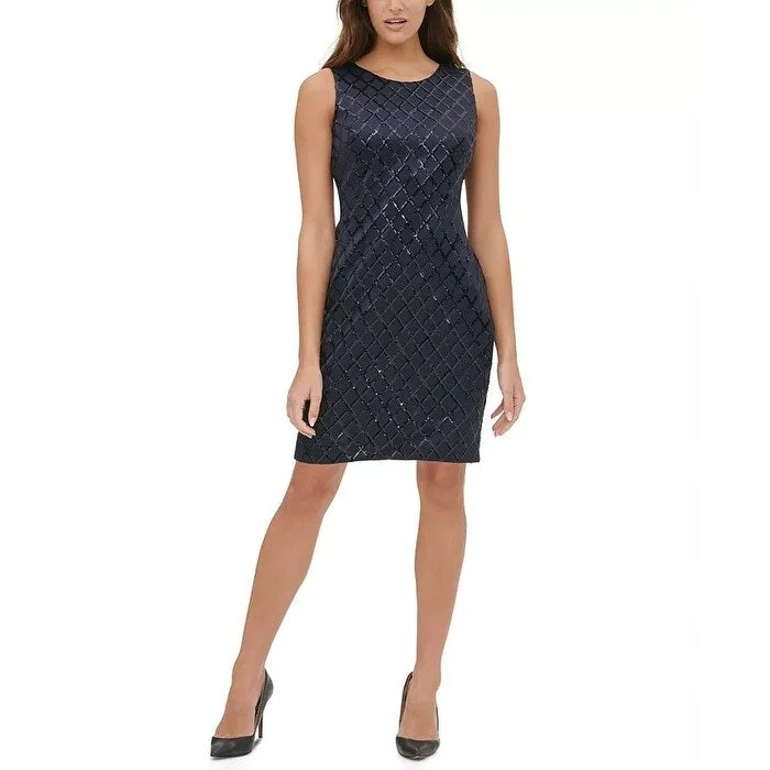 Women's Casual Flare Sleeve Dresses-Tommy Hilfiger Women's Sequined Sheath Dress Blue Size 2 Petite - 2P