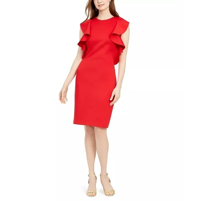 Women's Casual Resort Solid Color Dresses-Vince Camuto Women's Ruffled Sheath Dress Red Size 16