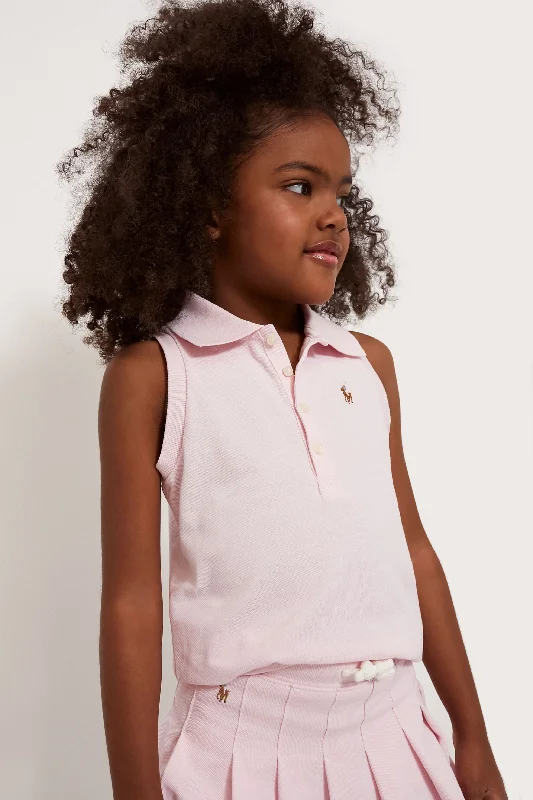 Little Girls Cotton Mesh Sleeveless Polo Shirt