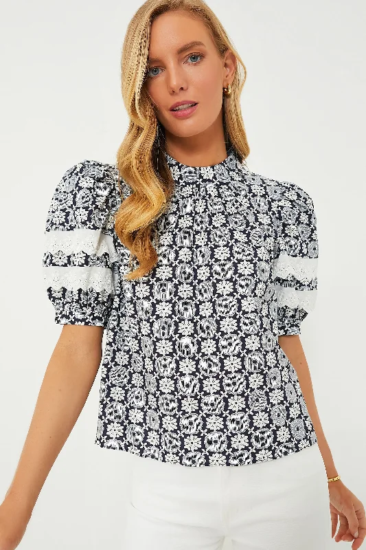 Navy Geo Floral Gigi Blouse