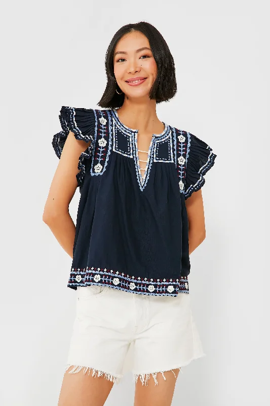 Navy Shaina Embroidery Tank Top