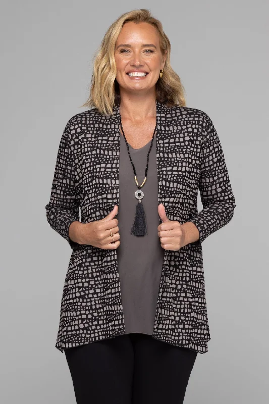 Women's Travel Cardigans-Croc Print Stretch Rayon/Nylon Long Sleeve Jacket