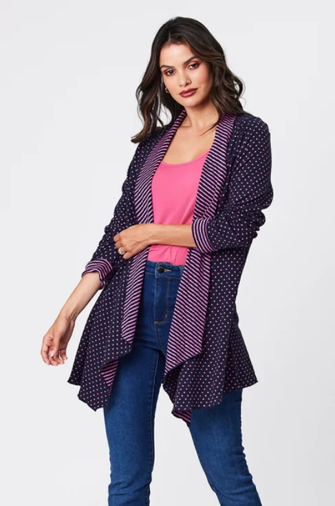 Women's Solid Color Cardigans-Ellie Spot Cardigan - Navy/Pink