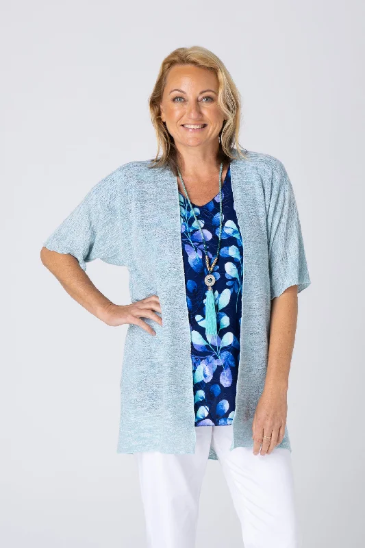 Women's Tulle Floral Cardigans-Ice Haven Poly/Rayon Knit Short Sleeve Cardigan