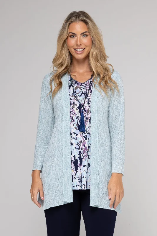 Women's Textured Denim Cardigans-Ice Haven Poly/Rayon Knit Long Sleeve Cardigan