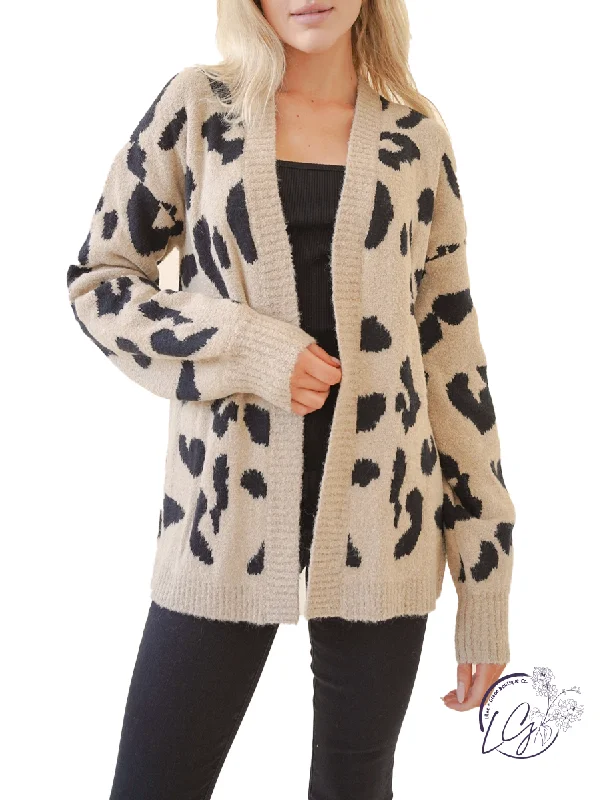 Women's Midi Denim Cardigans-I'm Better Now Leopard Cardigan