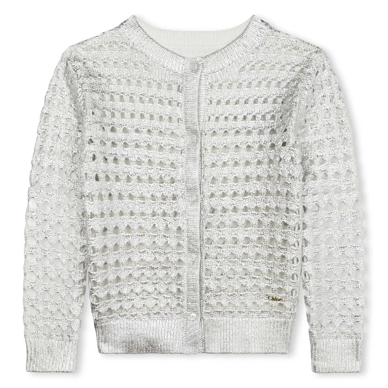 Women's Sequin A-Line Cardigans-Lame Silver Knitted Cardigan