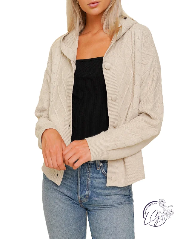 Women's Metallic Ruffle Cardigans-Relaxed Vibes Cable Knit Cropped Cardigan