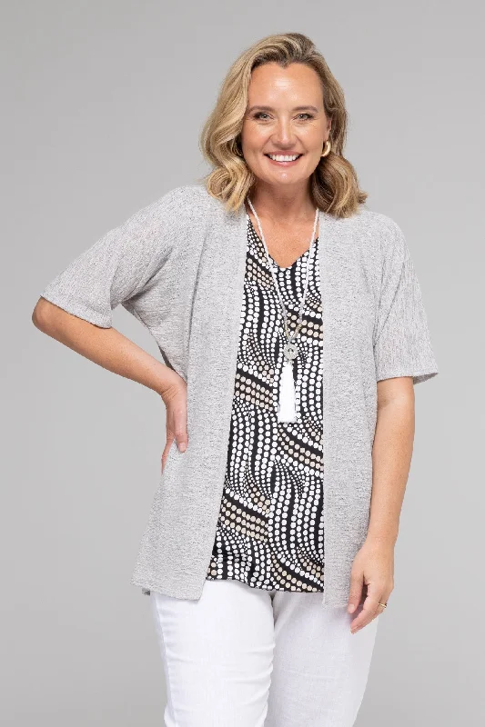 Women's Turtleneck Cardigans-Silver Haven Poly/Rayon Knit Short Sleeve Cardigan