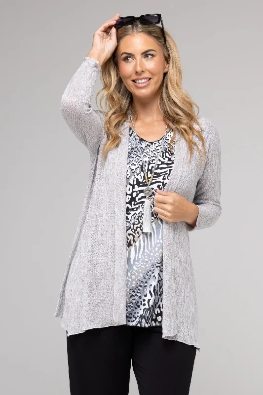 Women's Textured A-Line Cardigans-Silver Haven Poly/Rayon Long Sleeve Cardigan