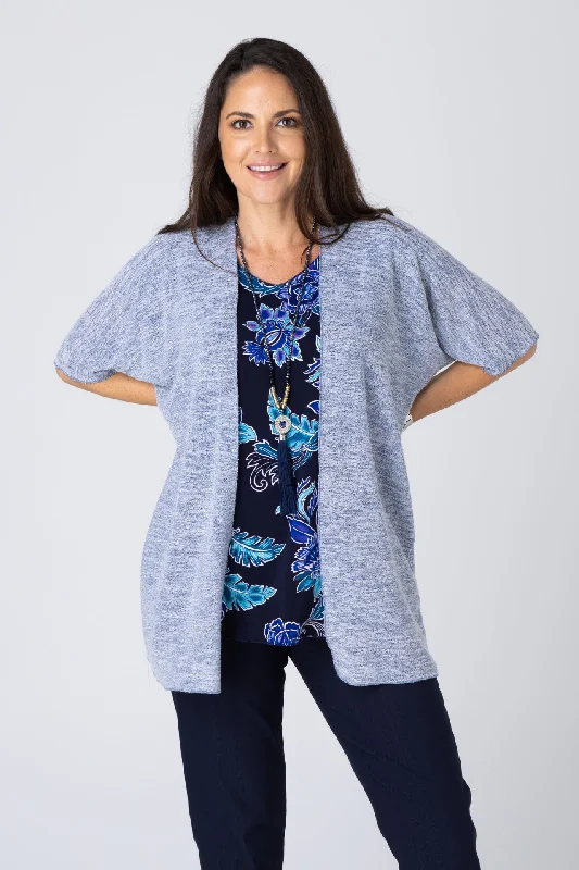 Women's Tulle Pencil Cardigans-Sky Haven Poly/Rayon Knit Short Sleeve Cardigan