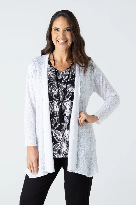 Women's Thermal Cardigans-White Poly Rayon Long Sleeve Cardigan