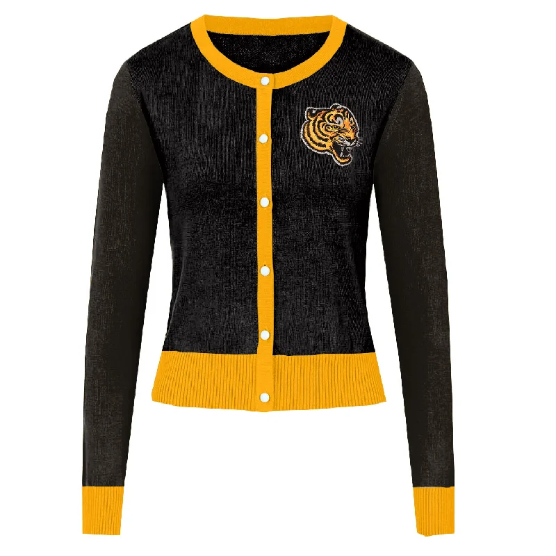 Women's Moisture-Wicking Cardigans-Women's black embroidered yellow cardigan sweater