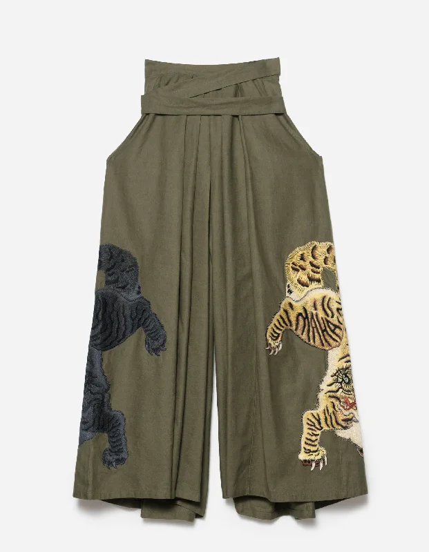 Women's Vacation Pants-1104 Nekomata Tiger Iaido Hakama Olive OG-107F