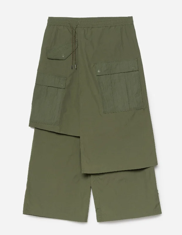 Women's Workout Pants-5283 Asym Cargo Hakama Pants WR Olive