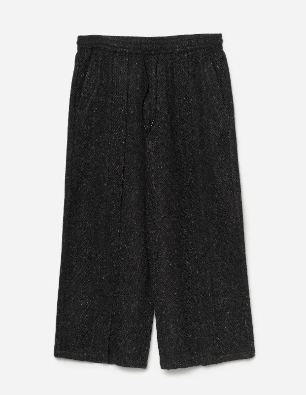 Women's Double-Waist Pants-5334 Wool Hakama Track Pants Black