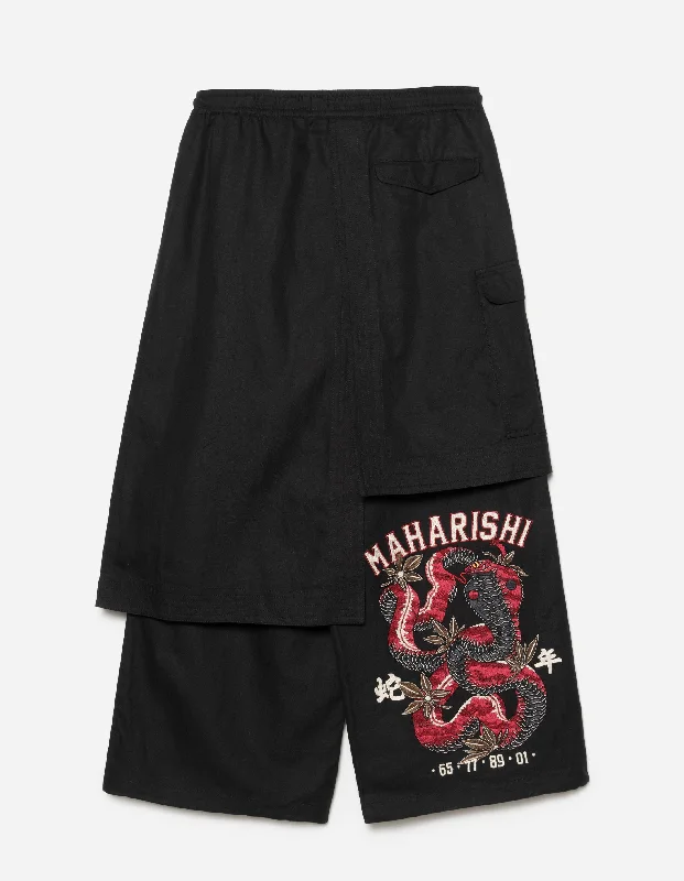 Women's All-Season Pants-6008 Cobra Asym Cargo Hakama Pants Black