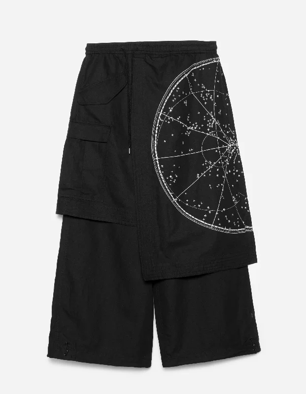 Women's Bell Bottom Pants-6017 Celeste Asym Cargo Hakama Pants Black