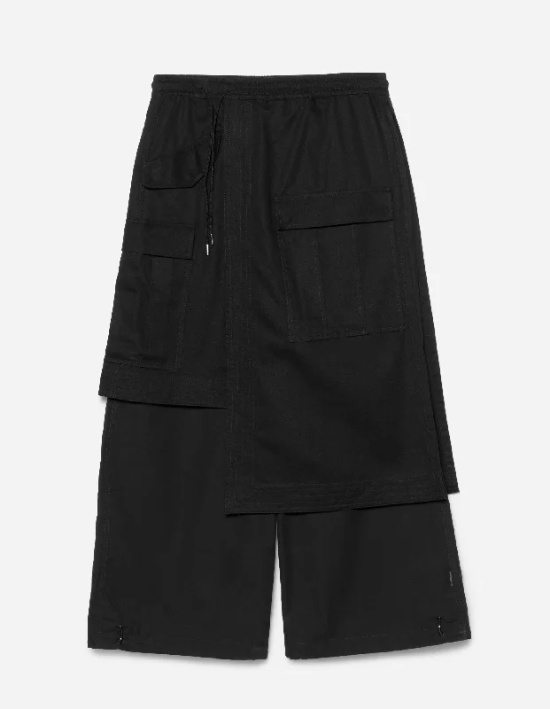 Women's Festival Pants-6027 Asym Hakama Cargo Track Pants Black