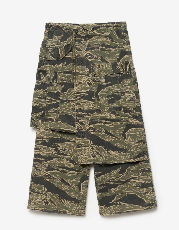 Women's Elastic Cuff Pants-6110 Camo Asym Hakama Track Pants Mint Gold