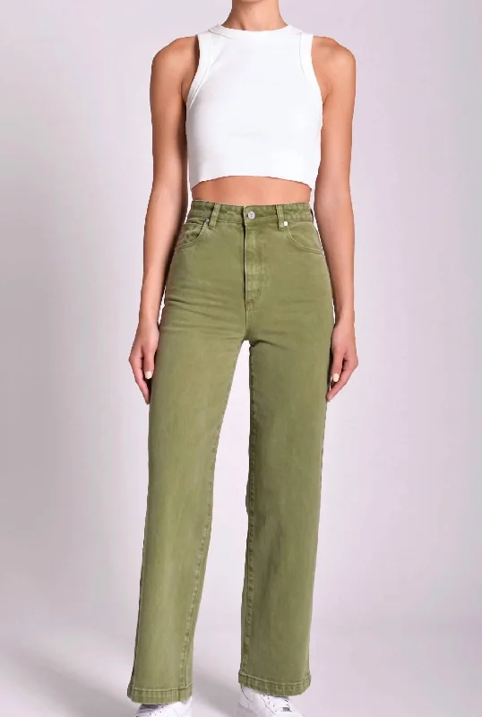 Women's Color Block Pants-A ‘94 High & Wide In Olive